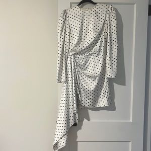 White silk polka dress
